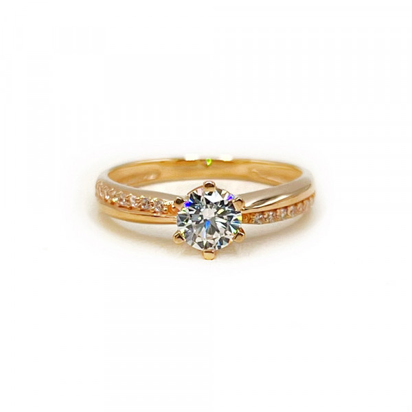 Золота каблучка у червоному кольорі з цирконом