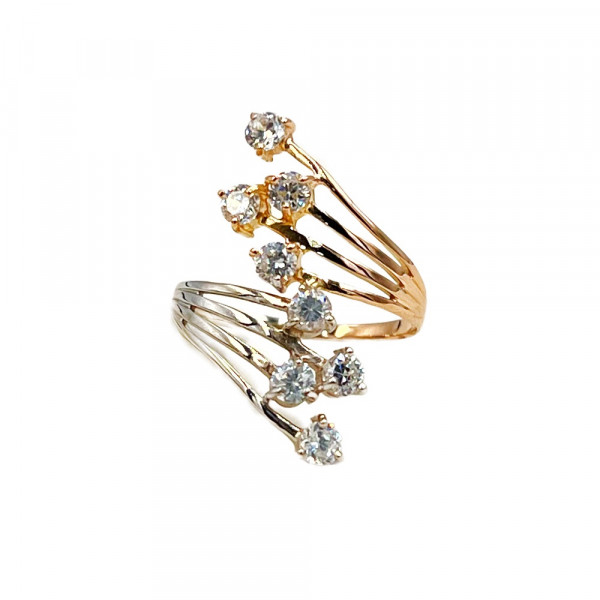 Золота каблучка у червоному з білим кольорі з цирконом