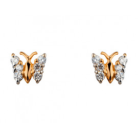 Золоті сережки червоного з білим кольору з цирконом «Метелик» 01-19252765