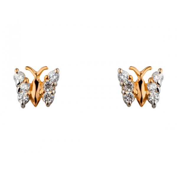 Золоті сережки червоного з білим кольору з цирконом «Метелик»