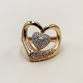 Золотое кольцо в красном с белым цвете с цирконом «Сердце» 01-200071965