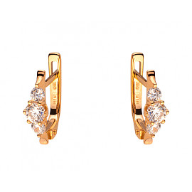 Золотые серьги красного цвета с цирконом 01-200230565