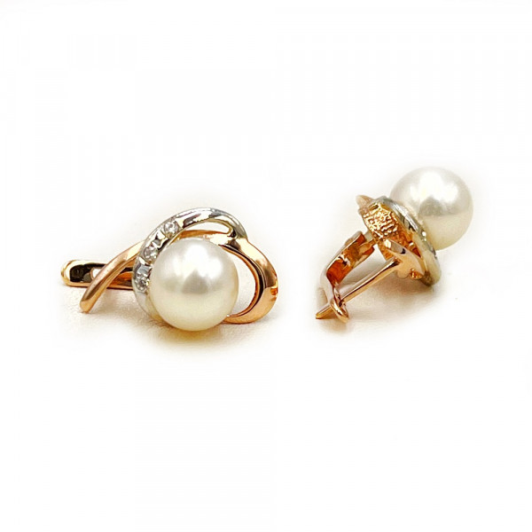 Серьги из золота с жемчугом и цирконом