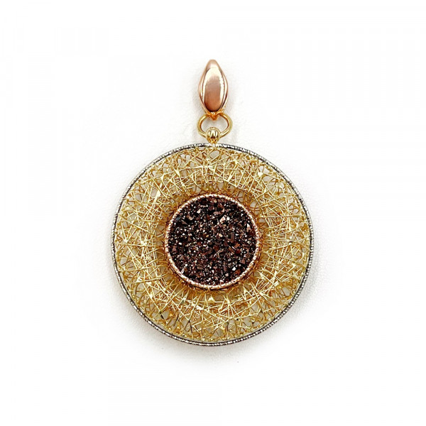 Золотий кулон у жовтому з білим кольорі з цирконом