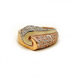 Золотое кольцо красного с белым цвета с цирконом 01-200889265