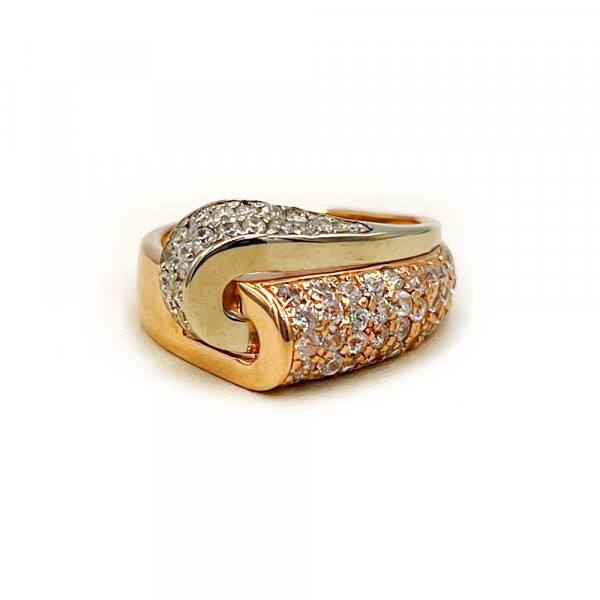 Золотое кольцо красного с белым цвета с цирконом