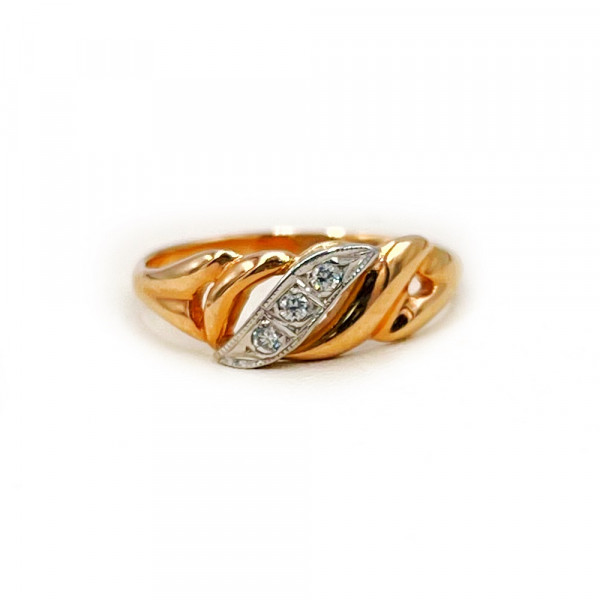 Кольцо из золота красного с белым цвета с цирконом