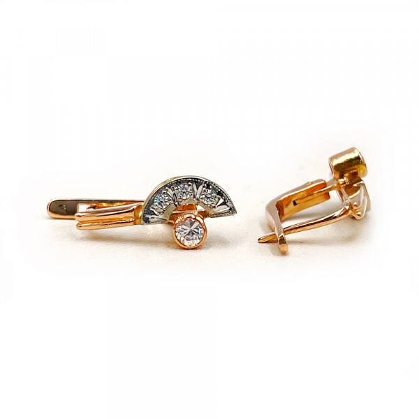 Серьги из красного с белым золота с цирконом