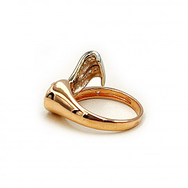 Золота каблучка у червоному з білим кольорі з цирконом