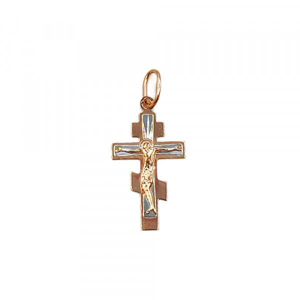 Золотий хрестик у червоному з білим кольорі