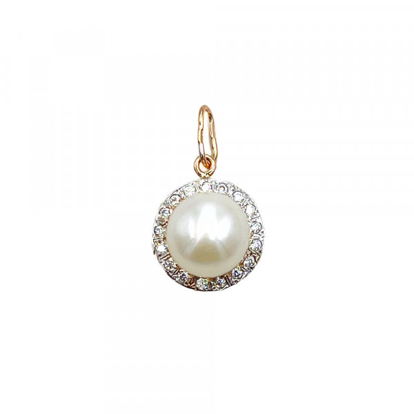 Кулон з золота червоного з білим кольору з перлиною та цирконом