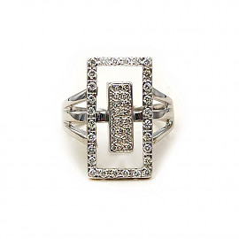 Каблучка з золота у білому кольорі з білими діамантами 01-200812366