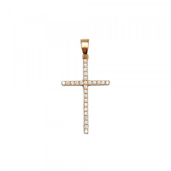Золотий хрестик у червоному кольорі з цирконом