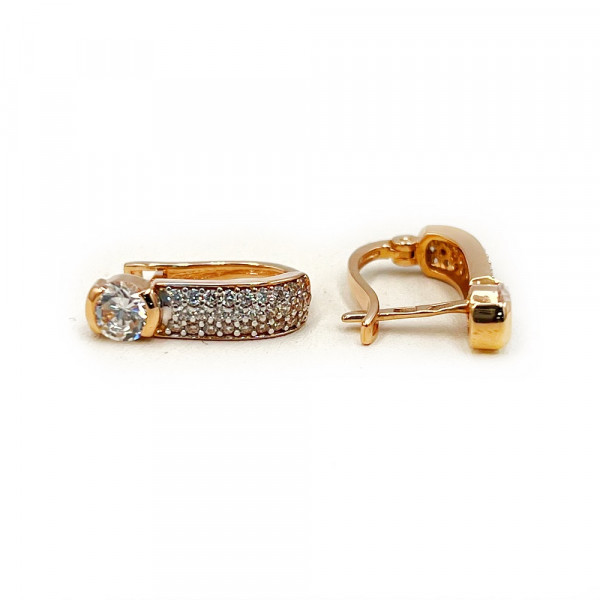 Золоті сережки червоного з білим кольору з цирконом