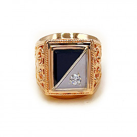 Золотий перстень у червоному з білим кольорі з цирконом 01-200914366