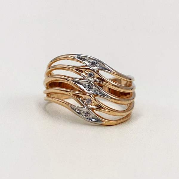 Кольцо из золота красного с белым цвета с цирконом