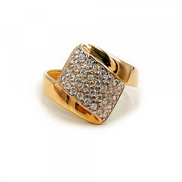 Золота каблучка червоного з білим кольору з цирконом