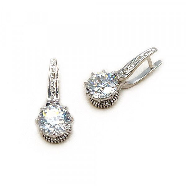 Серьги из золота в белом цвете с цирконом