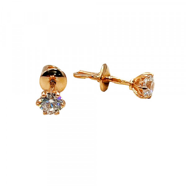 Золотые серьги в красном цвете с цирконом