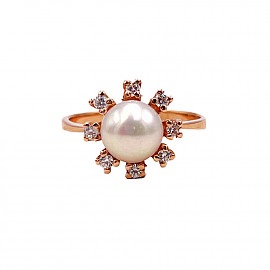 Золота каблучка у червоному кольорі з перлиною та цирконом 01-200836967