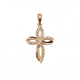 Золотий хрестик червоного кольору з цирконом 01-200867467