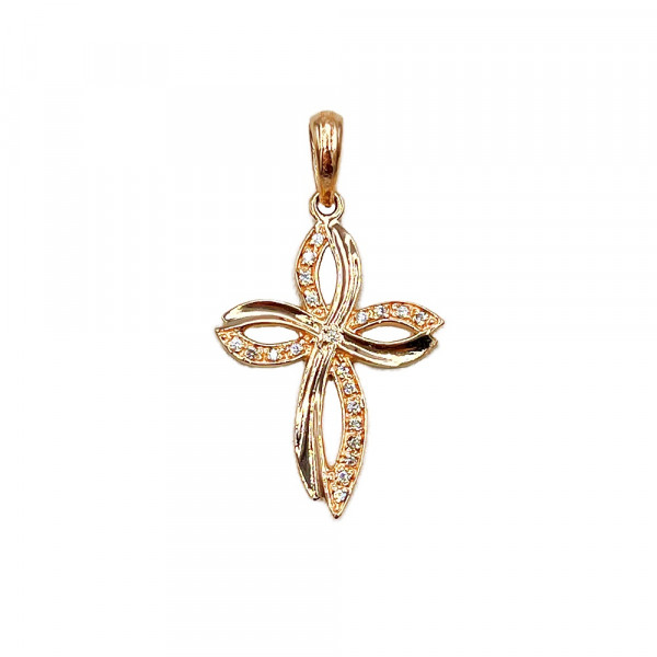 Золотий хрестик червоного кольору з цирконом