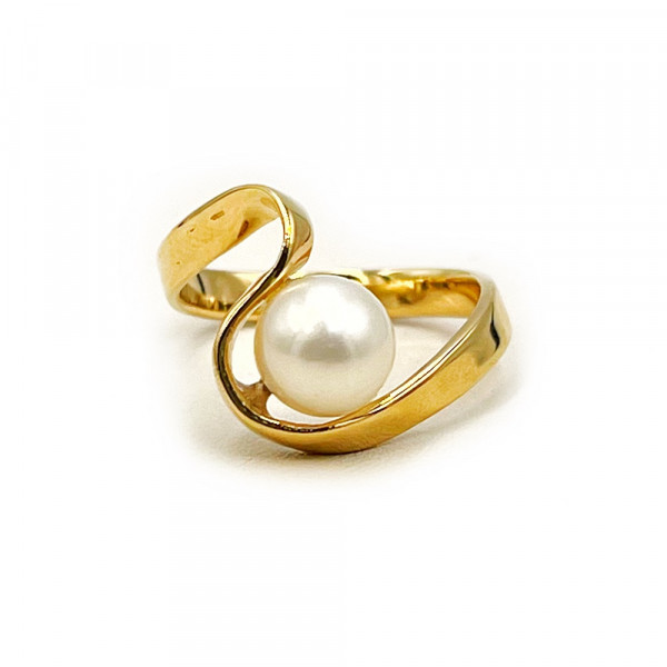 Каблучка з жовтого золота з перлиною