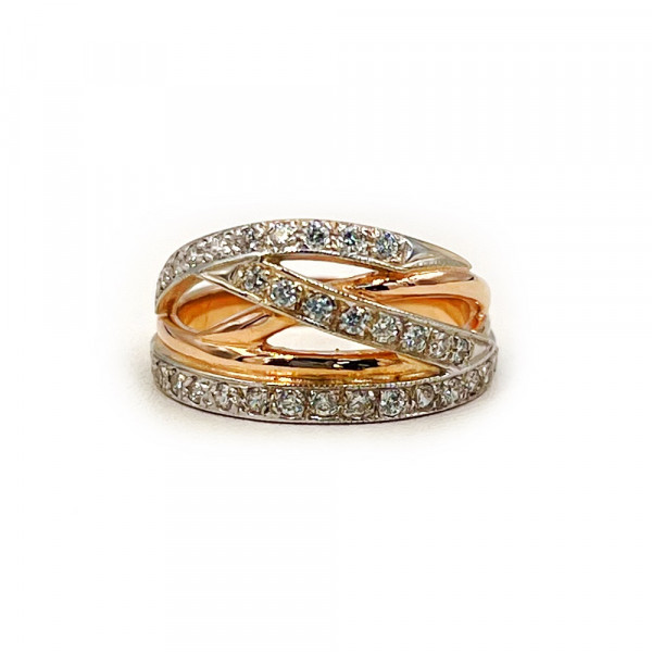 Каблучка з золота у червоному з білим кольорі з цирконом