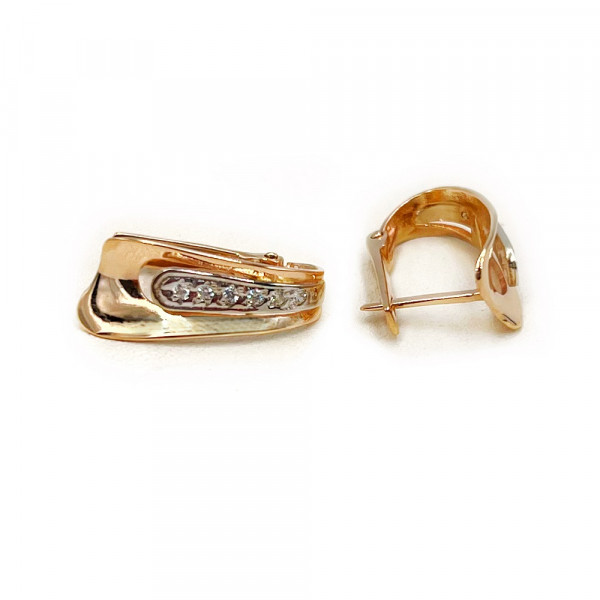 Золоті сережки у червоному з білим кольорі з цирконом