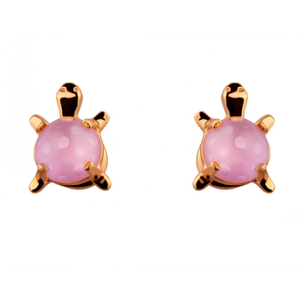 Золоті сережки червоного кольору з цирконом «Черепаха»