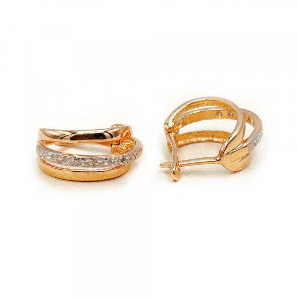 Серьги из красного с белым золота с цирконом