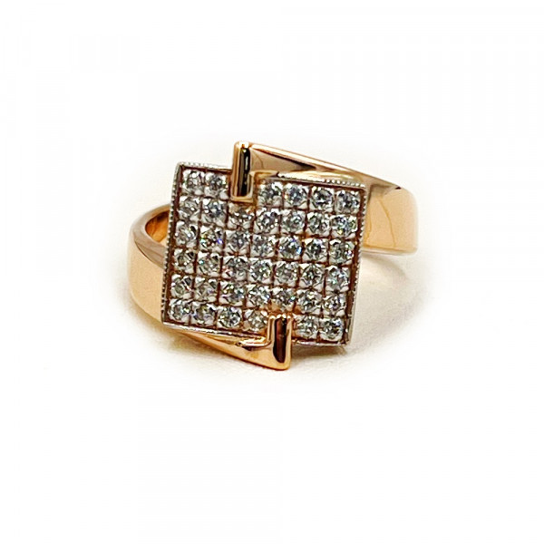 Золота каблучка у червоному з білим кольорі з цирконом