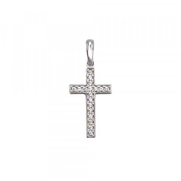 Крестик из золота в белом цвете с цирконом