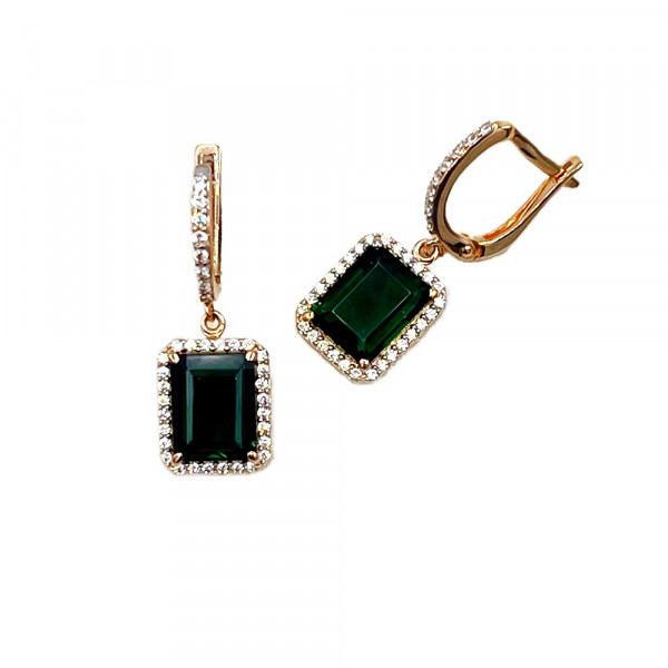 Золотые серьги красного с белым цвета с цирконом