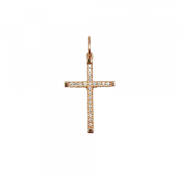 Хрестик з золота у червоному кольорі з цирконом