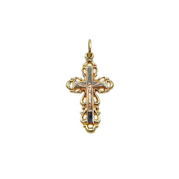 Золотий хрестик червоного з жовтим та білим кольору