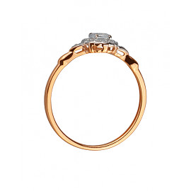 Золотое кольцо в красном с белым цвете с цирконом