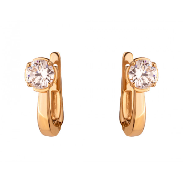 Золотые серьги в красном цвете с цирконом