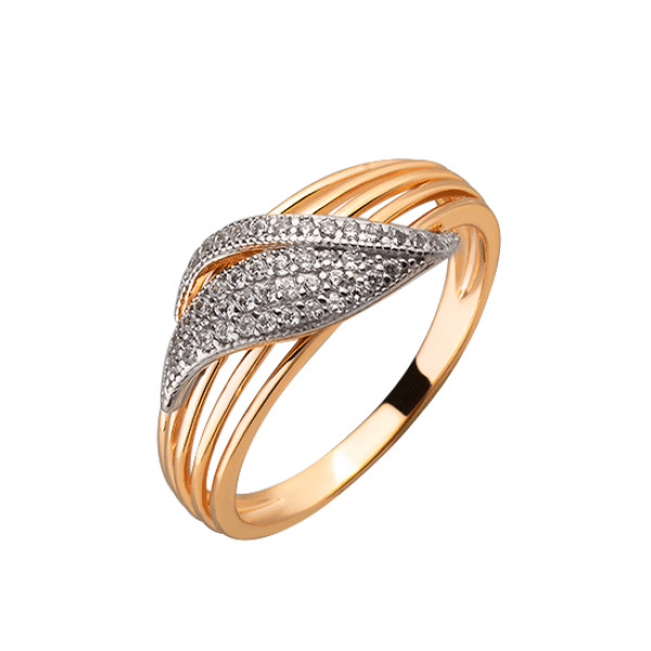 Кольцо из золота красного с белым цвета с цирконом