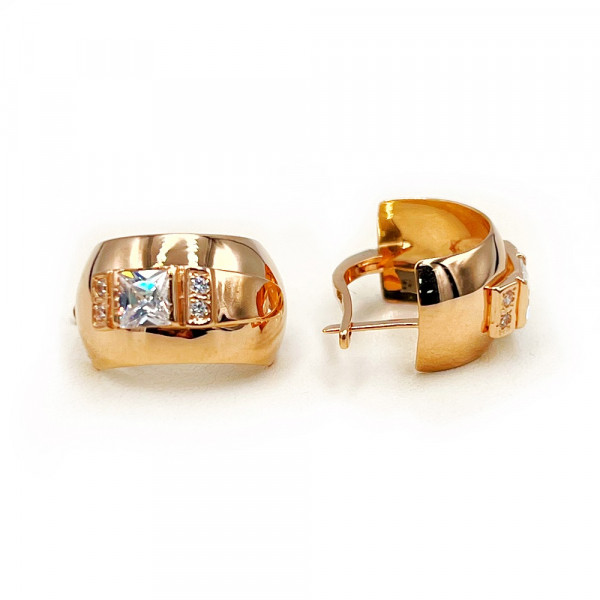 Золоті сережки у червоному кольорі з цирконом