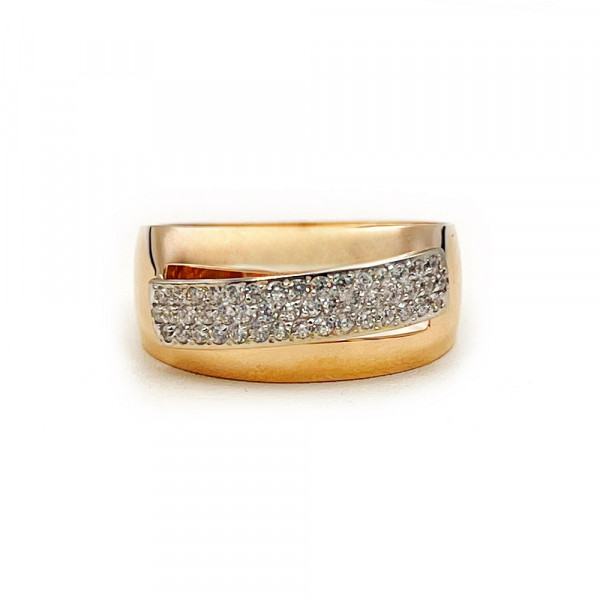 Золотое кольцо красного с белым цвета с цирконом