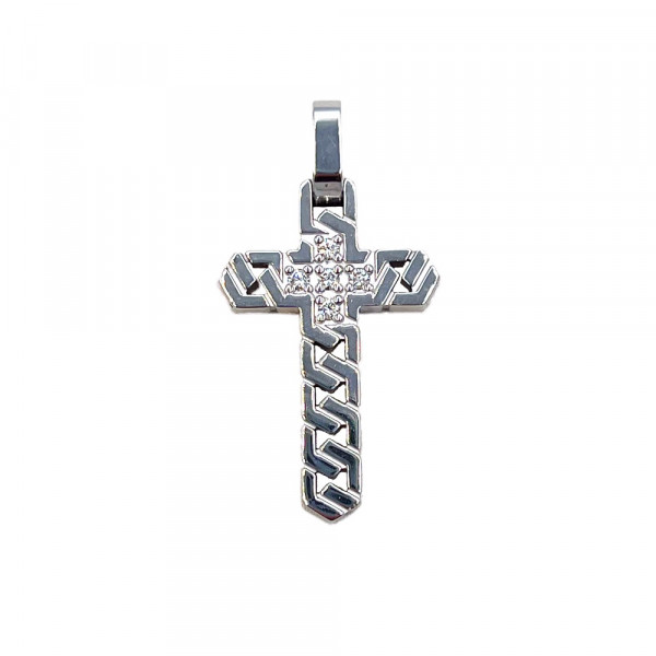 Хрестик з золота з білими діамантами
