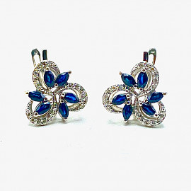 Сережки з золота білого кольору з синіми корундами та жовтими діамантами 01-200925669