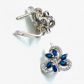 Сережки з золота білого кольору з синіми корундами та жовтими діамантами