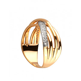 Кольцо из золота красного с белым цвета с цирконом