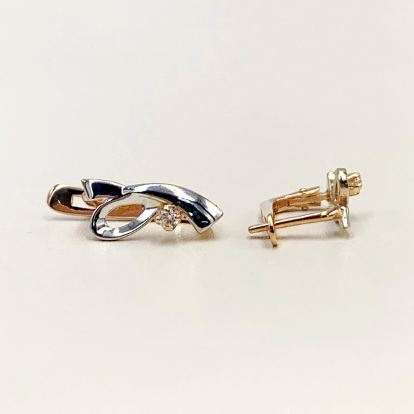 Золоті сережки у червоному з білим кольорі з цирконом