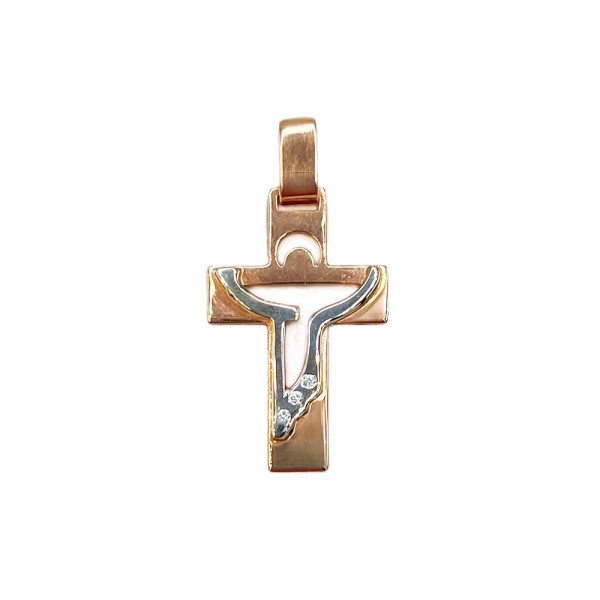 Хрестик з золота червоного з білим кольору з цирконом