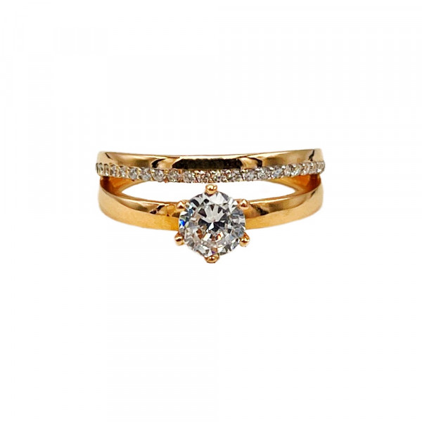 Золота каблучка червоного кольору з цирконом