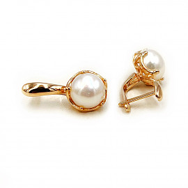 Золоті сережки червоного кольору з перлиною 01-200799770