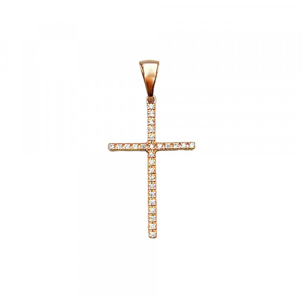 Золотий хрестик у червоному кольорі з цирконом